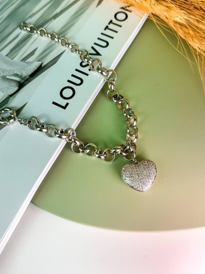 Pulseira De Prata Com Banho De Ródio Elo Portugês