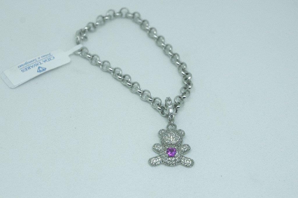 Pulseira Elo Portugês Com Berloque Urso Cravejado De Zircônias
