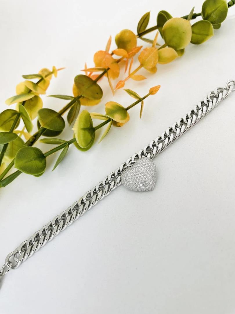 Pulseira Elos Banho de Ródio com Pingente Cravejado