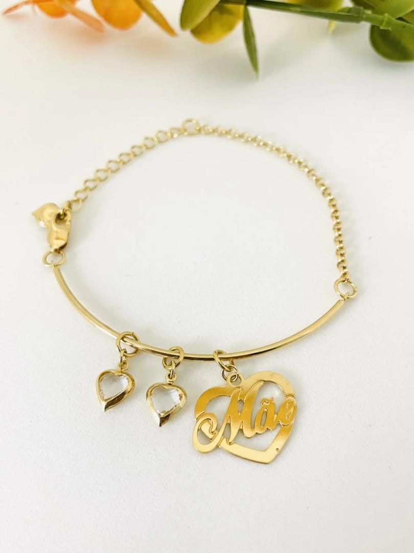 Pulseira Mãe com Pingentes Coração