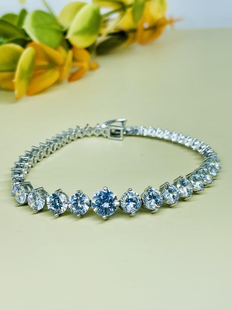 Pulseira Riviera de Prata Com Banho de Ródio