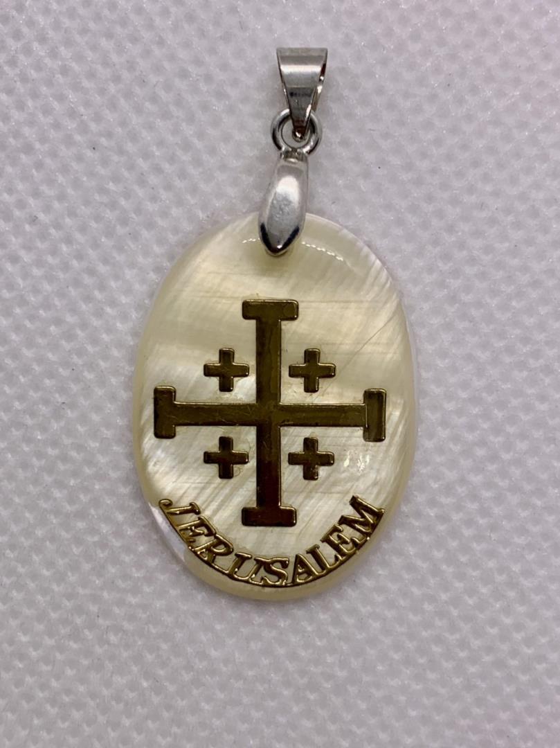 Pingente Oval De Madrepérola Medalha De Jerusalem