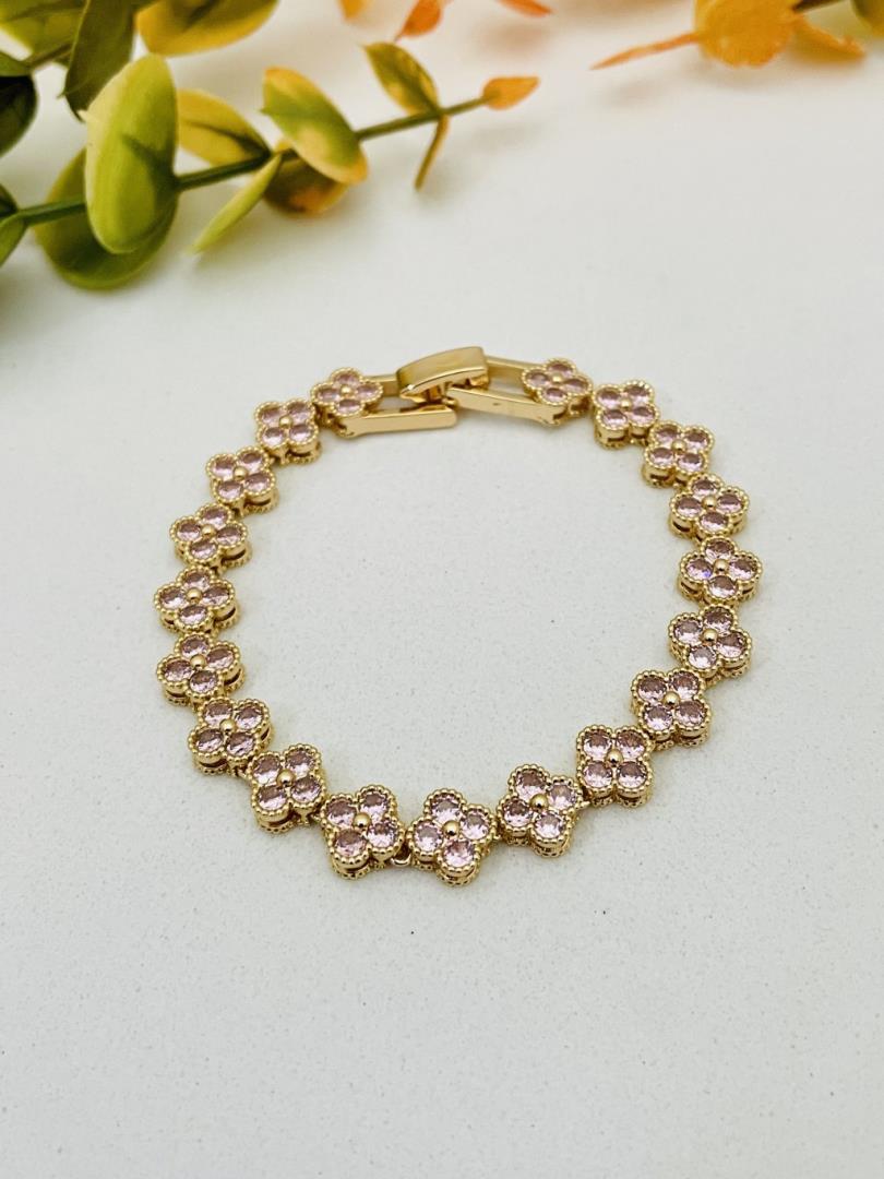 Pulseira com Pedras Rosa Inspiração Alta Joalheria - Imagem 2