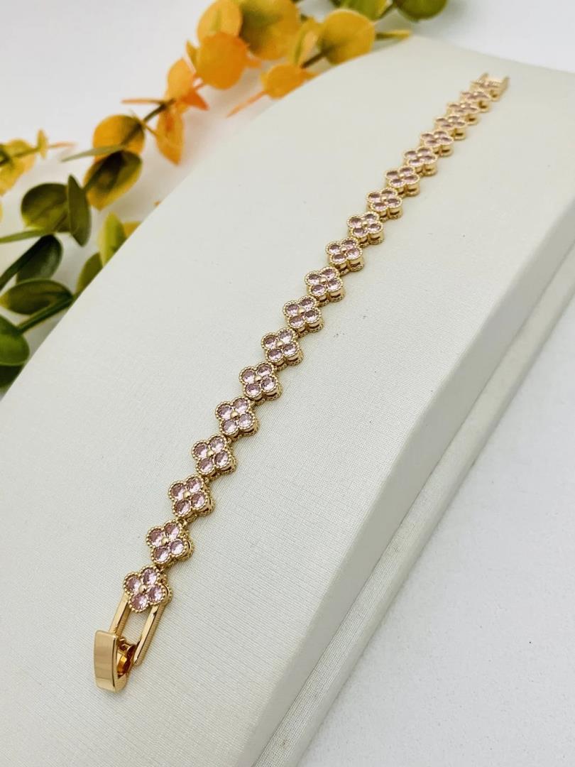 Pulseira com Pedras Rosa Inspiração Alta Joalheria