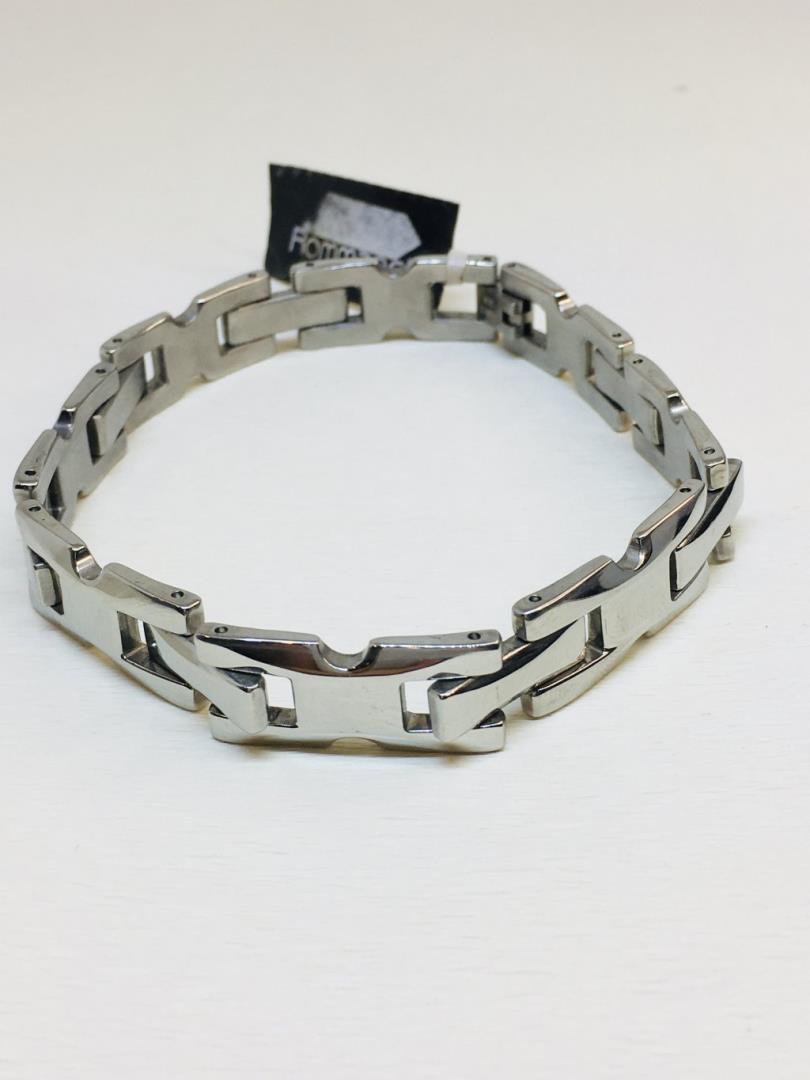 Pulseira De Aço Com Banho De Ródio Fecho Gaveta