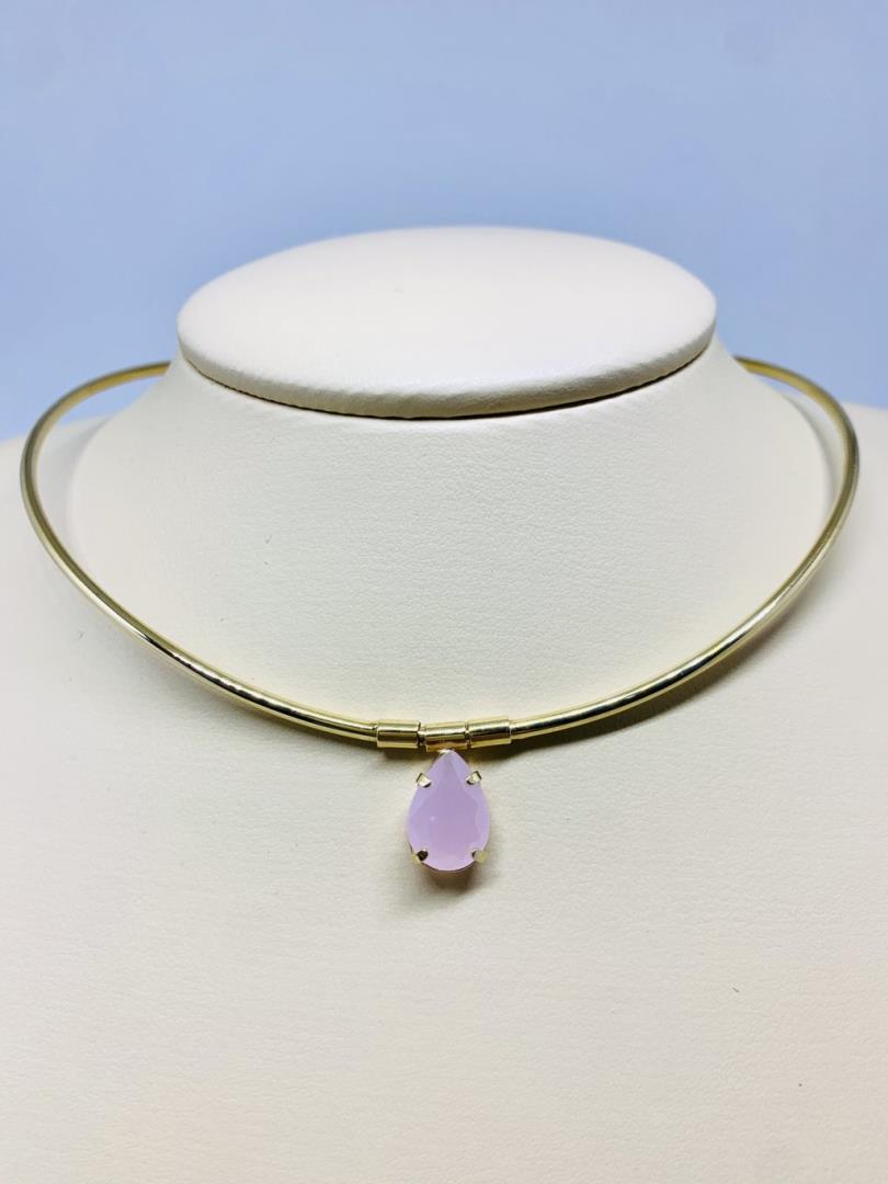 Aro Aberto Com Pingente Pedra Quartzo Rosa