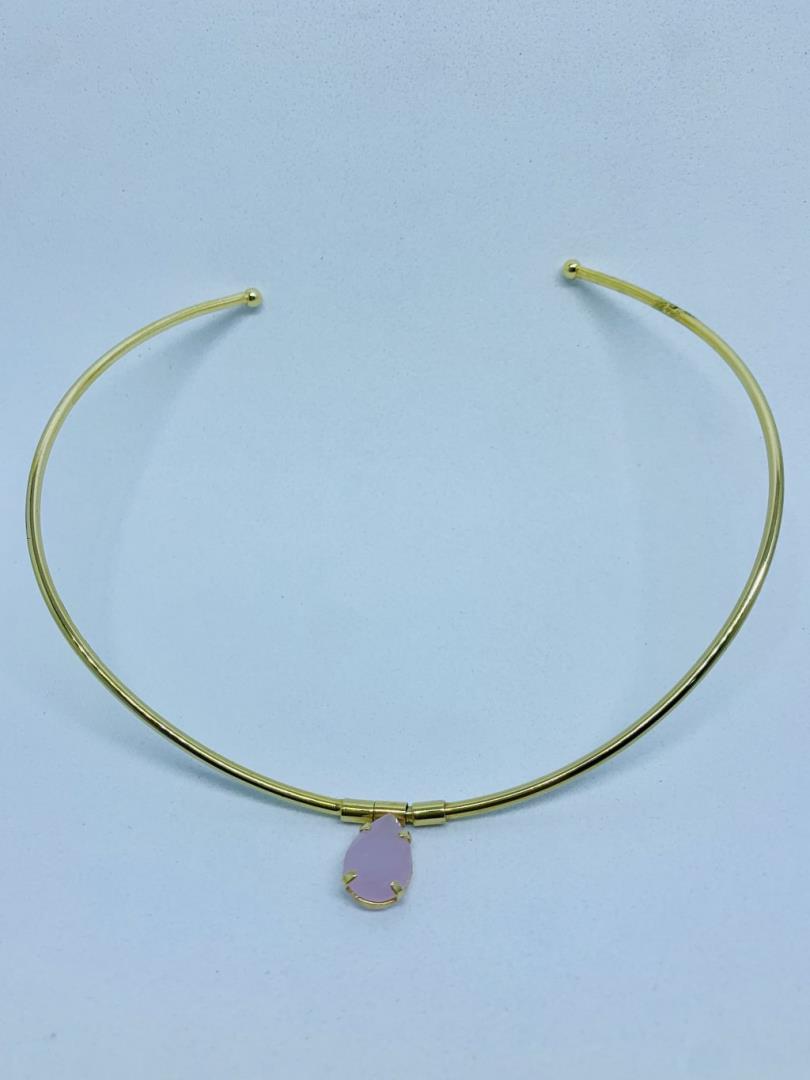 Aro Aberto Com Pingente Pedra Quartzo Rosa - Imagem 2