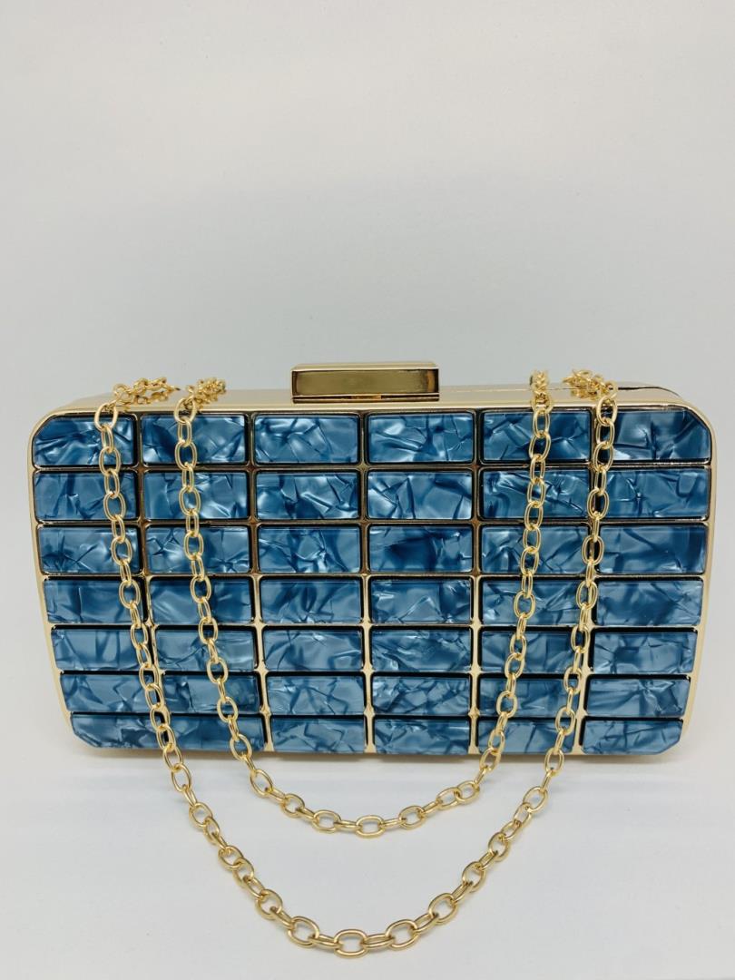 Bolsa De Luxo De Metal E Acrílico Perolado Cor Azul Marinho - Imagem 2