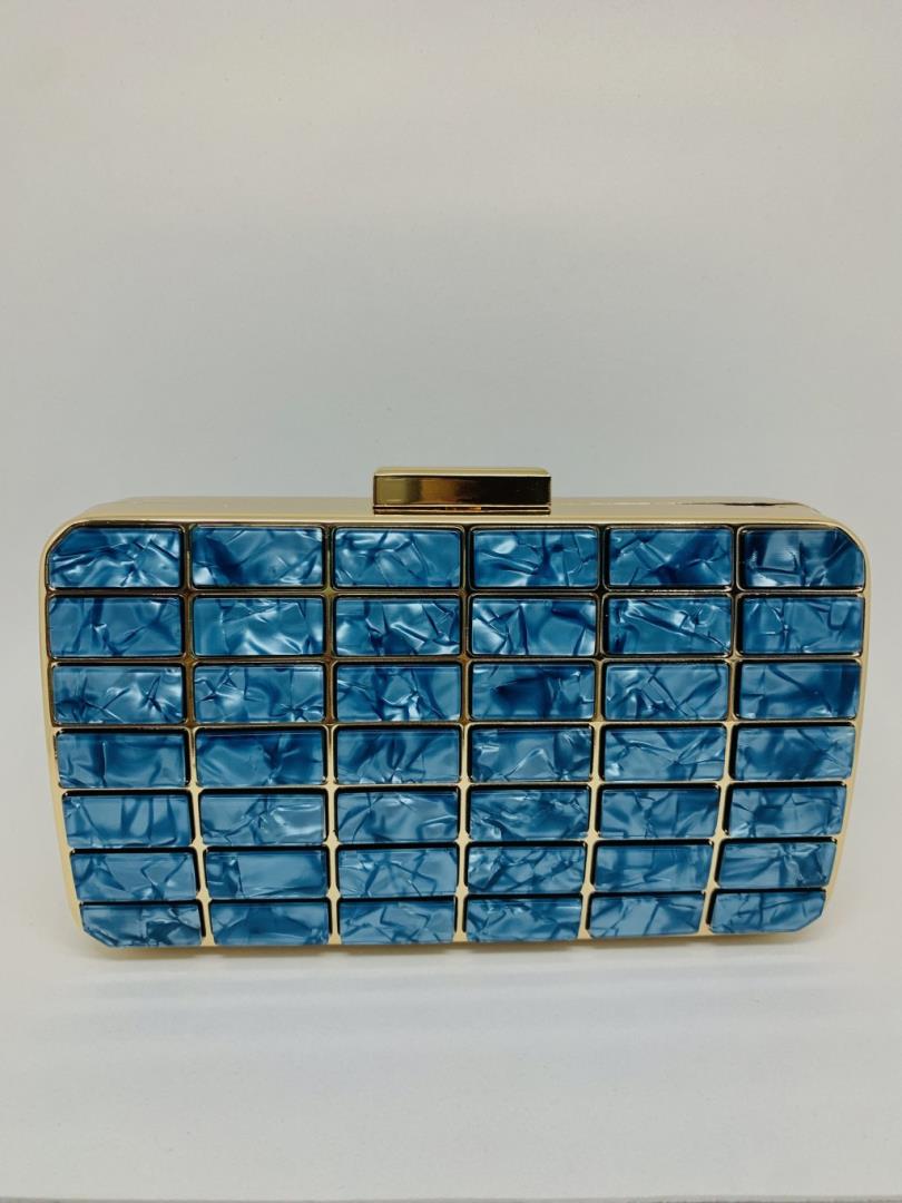 Bolsa De Luxo De Metal E Acrílico Perolado Cor Azul Marinho