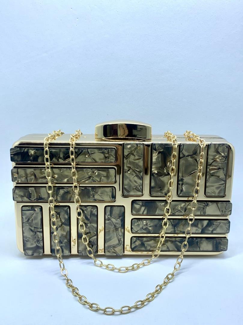 Bolsa De Luxo De Metal E Acrílico Perolado Cor Bronze - Imagem 2