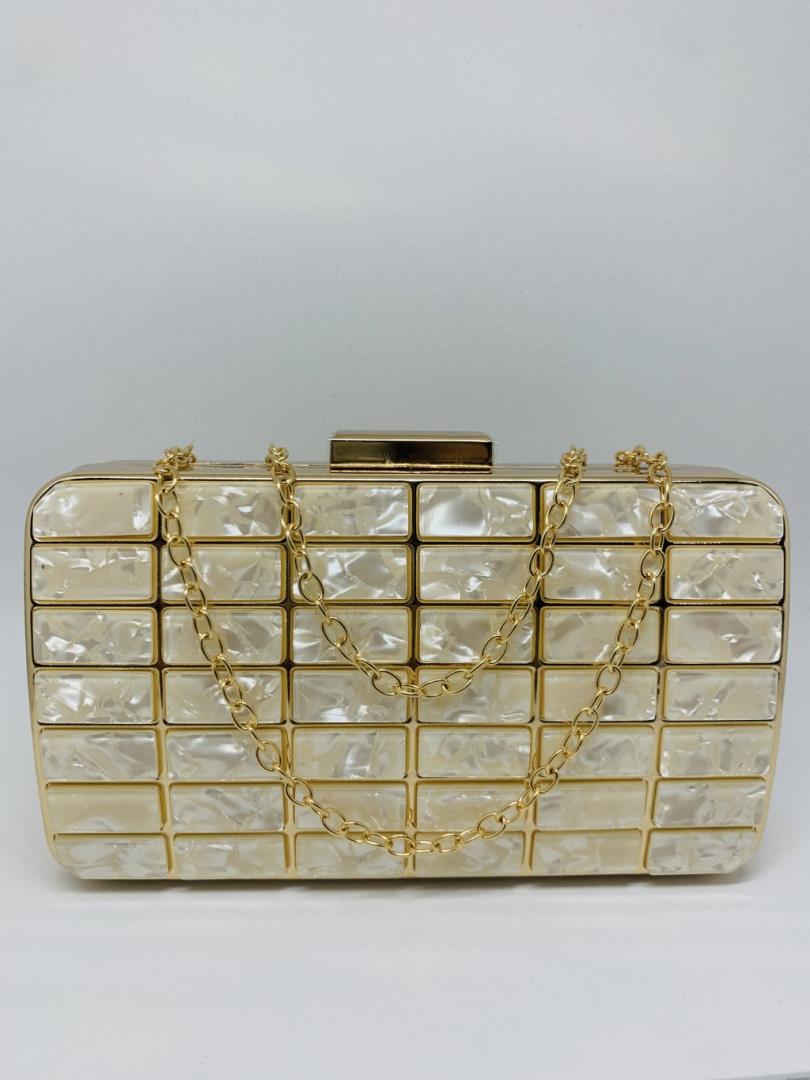 Bolsa De Luxo De Metal E Acrílico Perolado Cor Champanhe - Imagem 2