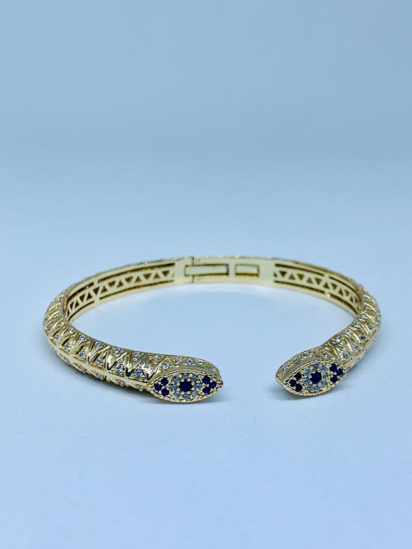 Bracelete Aberto Cravejado Com Pedras Zircônias E Zafira Azul