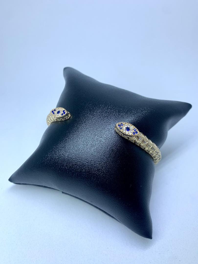 Bracelete Aberto Cravejado Com Pedras Zircônias E Zafira Azul - Imagem 2