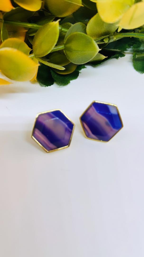 Brinco De Luxo Com Pedra Natural Rosa E Lilás Listrada