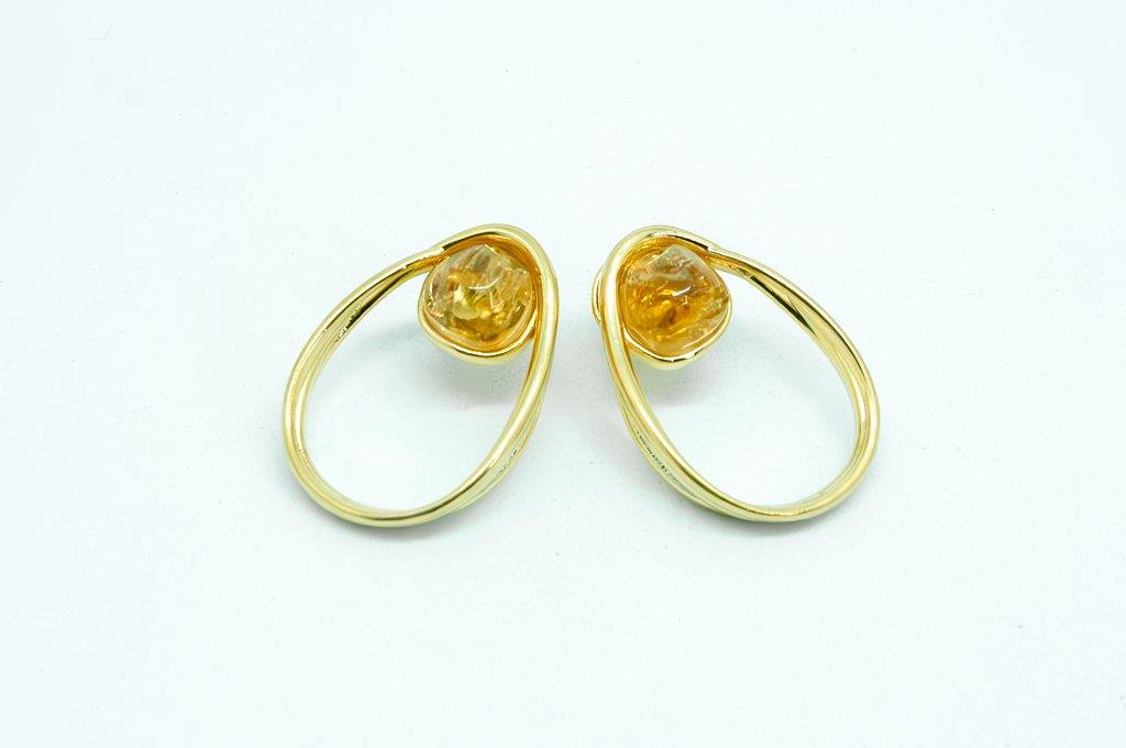 Brinco Formato Gota Com Pedra Natural Citrino