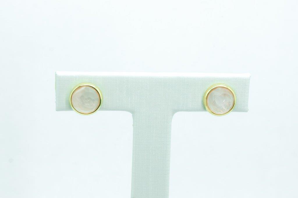 Brinco Formato Redondo Com Pedra Natural Quartzo Rosa Facetada