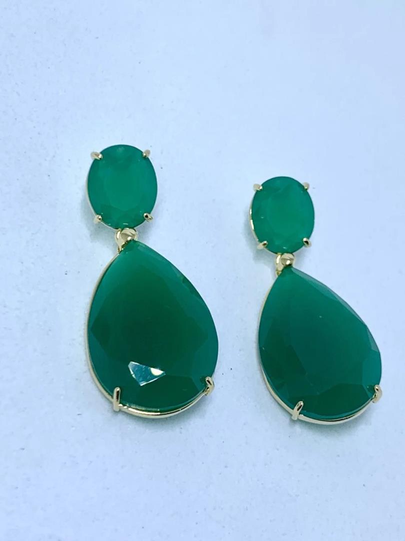 Brinco Médio com Pedra Verde Esmeralda - Imagem 2