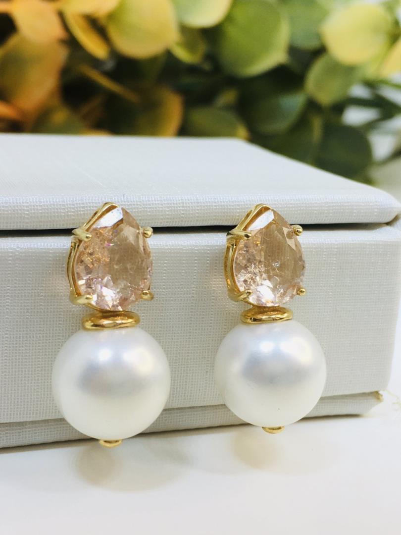 Brinco Pedra Rosê Com Pérola Shell