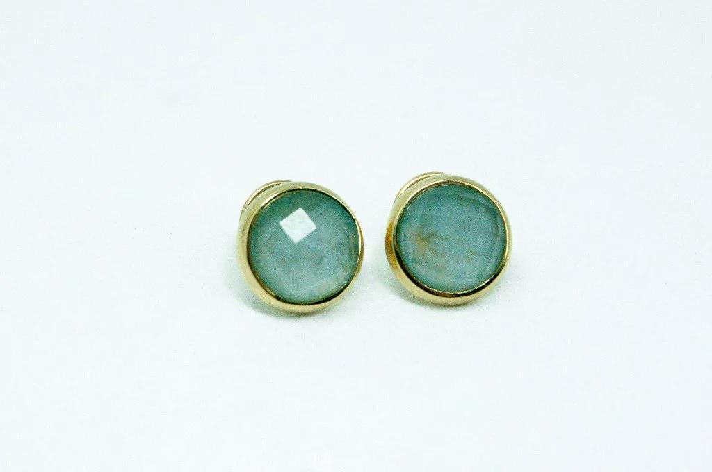 Brinco Redondo Com Pedra Natural Água Marinho