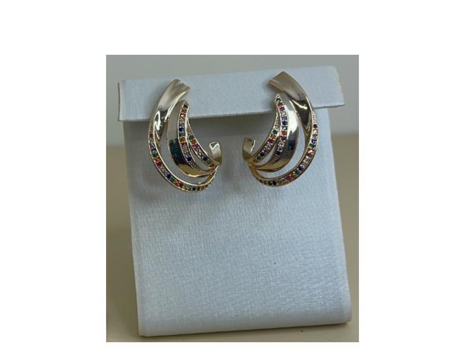 Brinco Tamanho Médio Cravejado Com Zircônias Coloridas