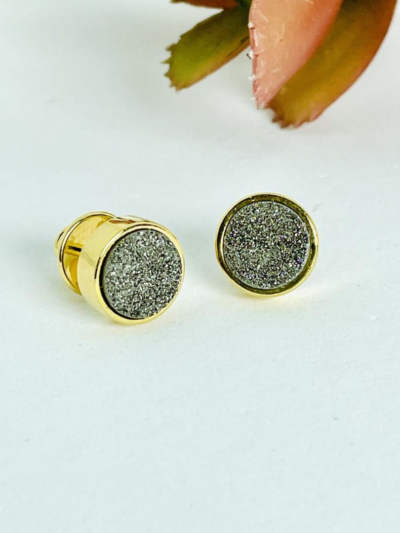 Brincos Pedra Redonda Drusa Platina