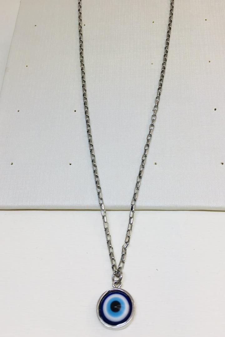 Colar De Aço Com Pingente Olho Grego