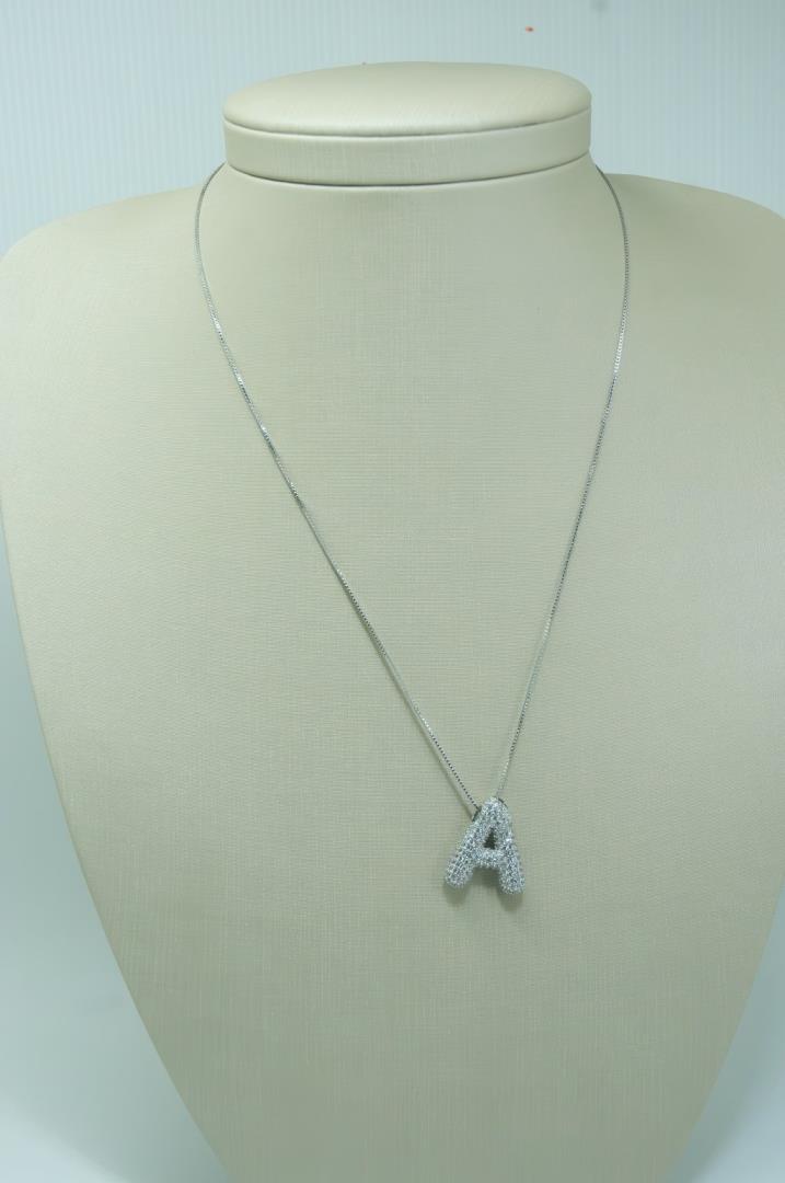 Colar De Prata 925 Com Pingente Letra Inicial A Cravejada