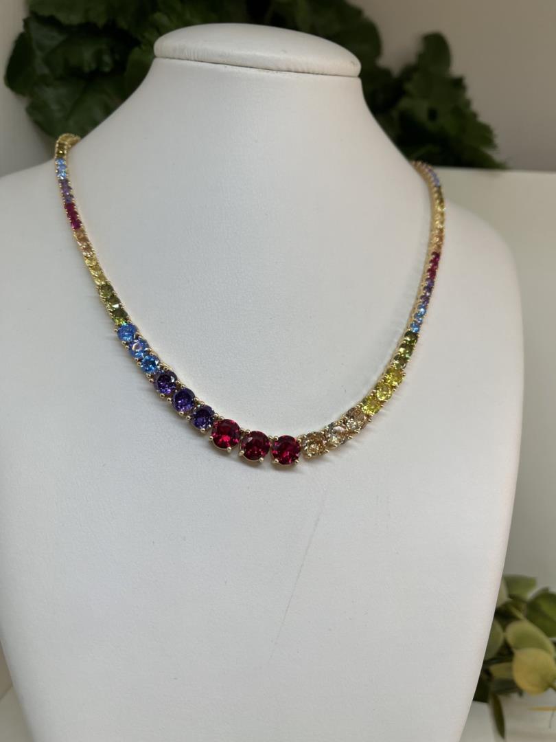 Colar Riviera Dourado Com Pedras Coloridas