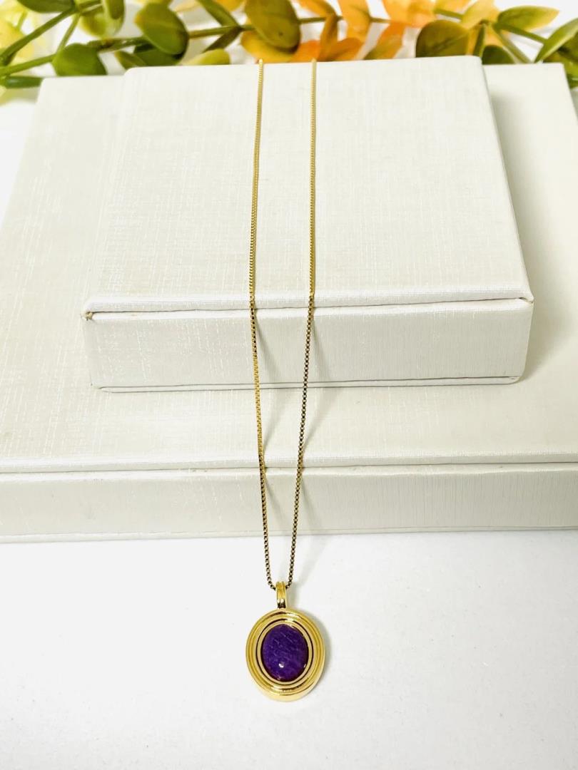 Colar Zen com Pedra Natural Feudespato Roxo