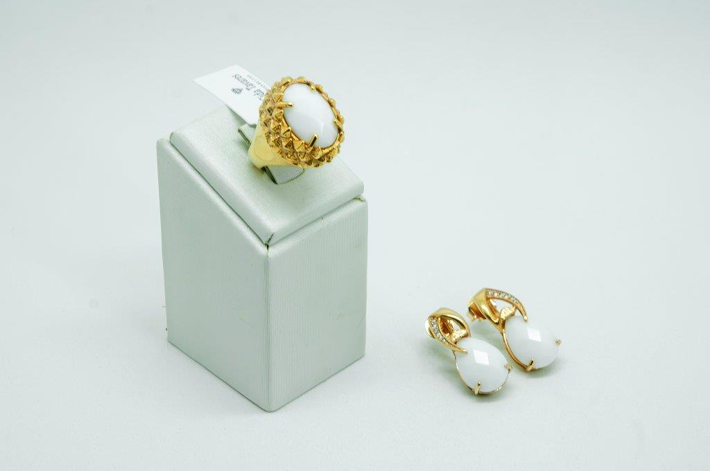 Conjunto Anel E Brinco Com Pedras Naturais Facetada E Cravejado