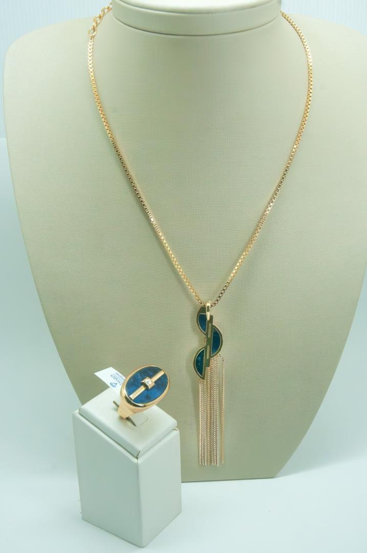 Conjunto Colar E Anel Com Pedra Natural Sodalita Azul