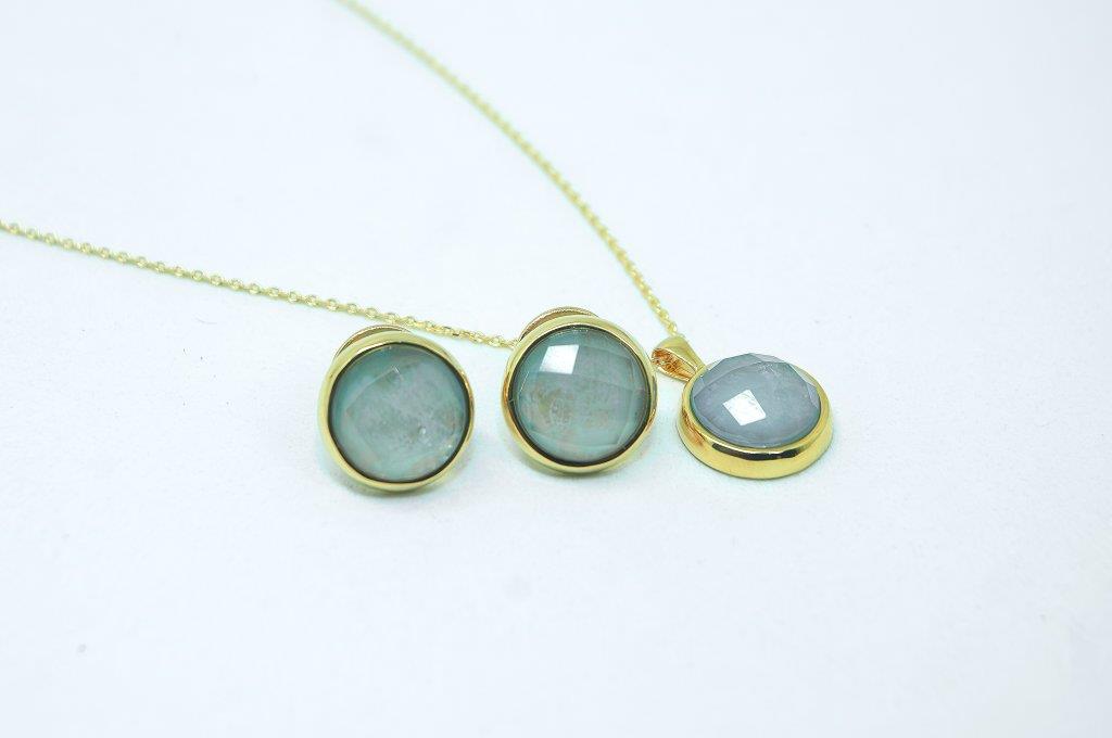 Conjunto Colar E Brinco Com Pérolas Água Marinha