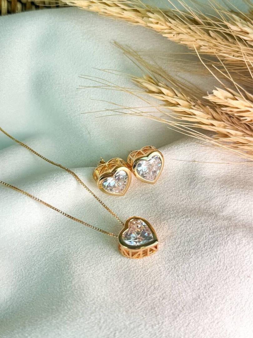 Conjunto Colar E Brinco Coração