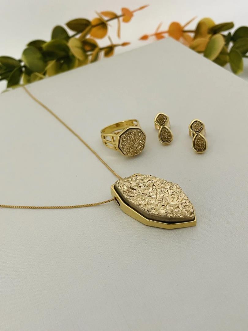 Conjunto Pedra Drusa Ouro