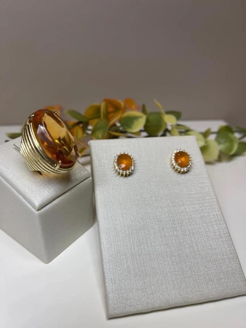 Conjunto Pedra Facetada Banhado A Ouro