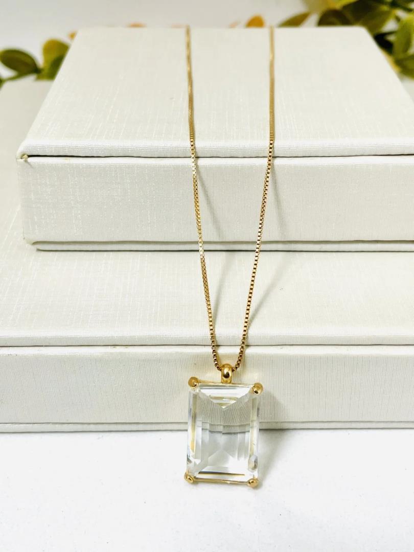 Corrente com Pedra Cristal Retangular