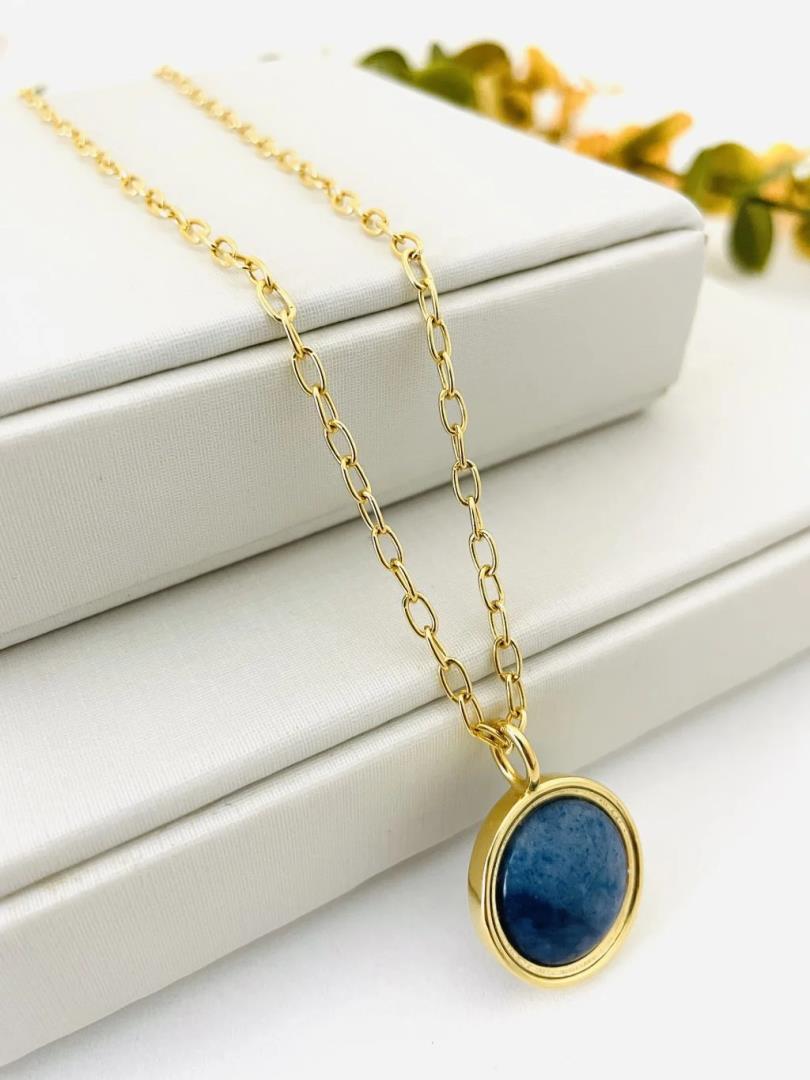 Corrente com Pingente Pedra Natural Quartzo Azul Anil