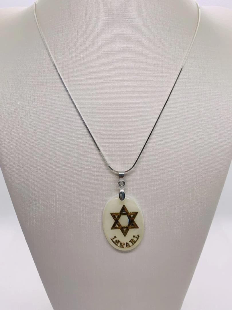 Corrente De Prata 925 Com Pingente Madrepérola Bandeira De Israel