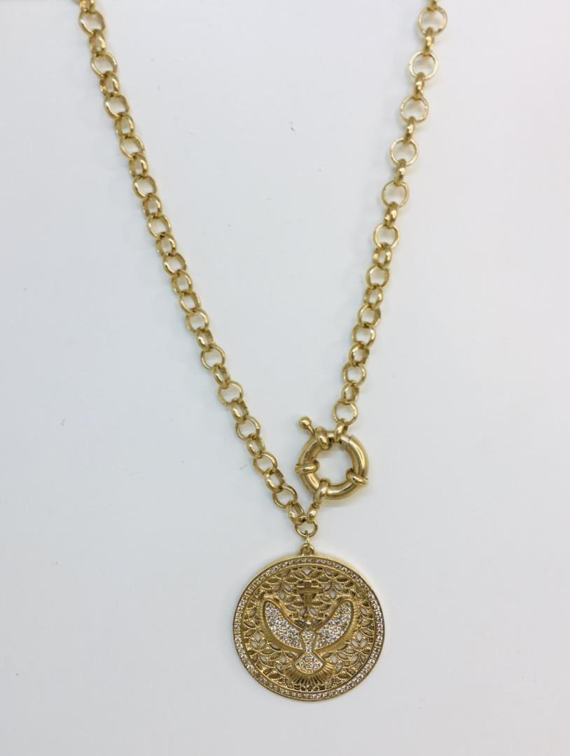 Corrente Elo Português Com Pingente Divino Espírito Santo