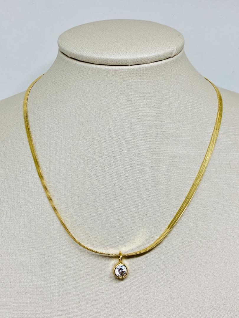 Corrente Fita Diamantada Com Pingente Ponto De Luz