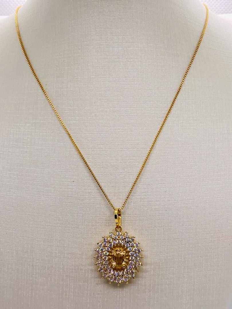 Corrente Veneziana Com Pingente Cravejado E Pedra Citrino Centralizada