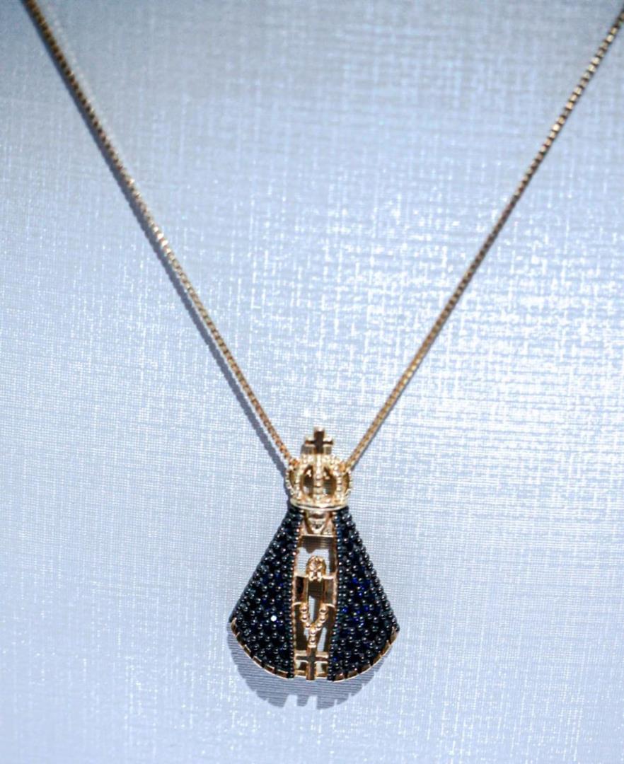 Corrente Veneziana Dourada Com Pingente de N. SRA Aparecida Cravejado