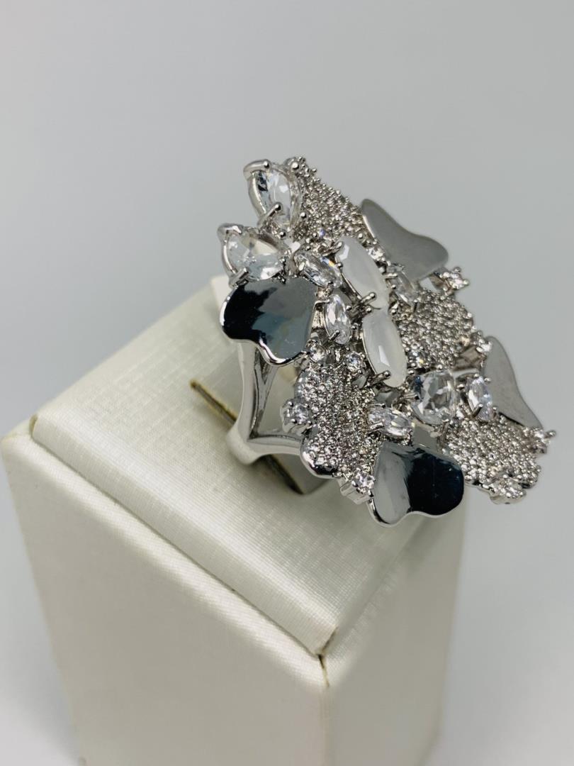 Anel Flores Prata Com Banho De Ouro Cravejado - Imagem 2