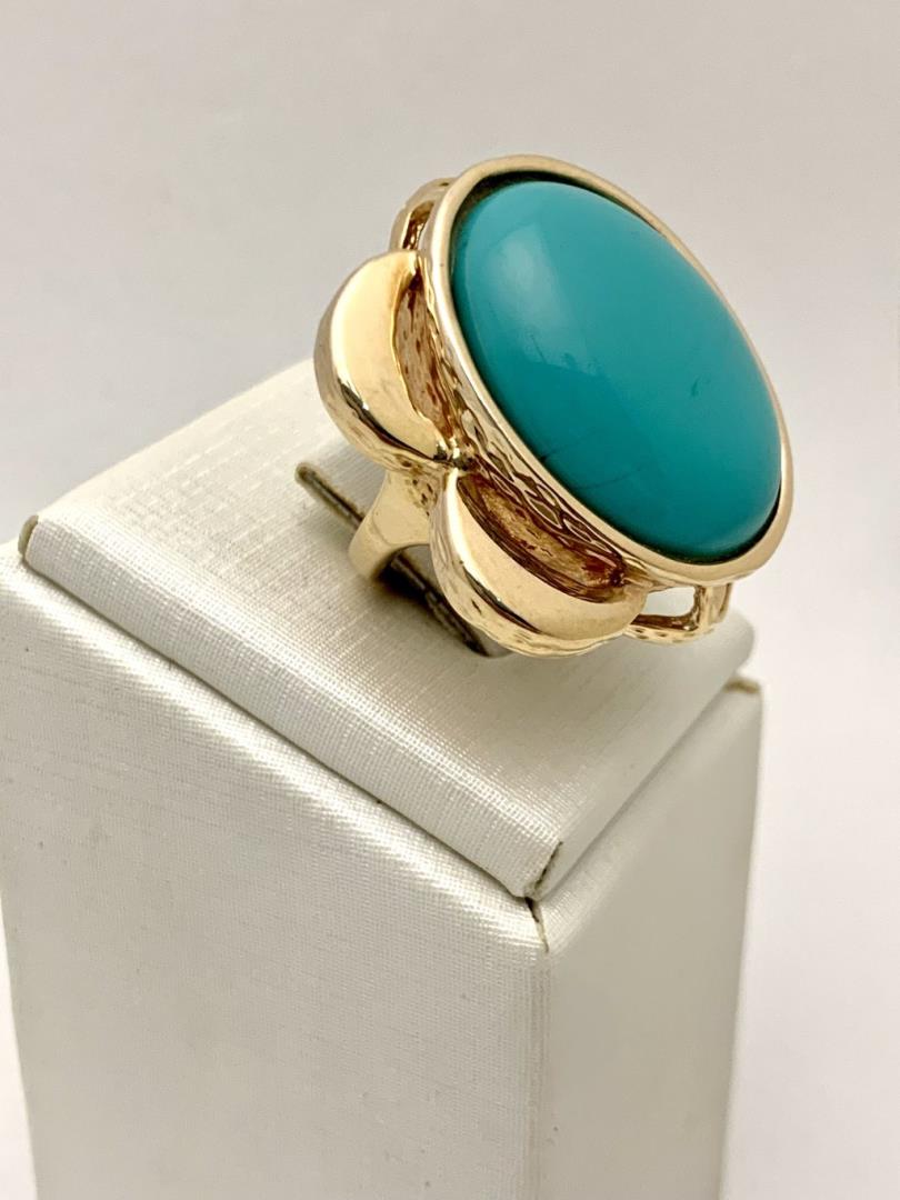 Anel Largo Com Pedra Azul Turquesa Retangular Centralizada