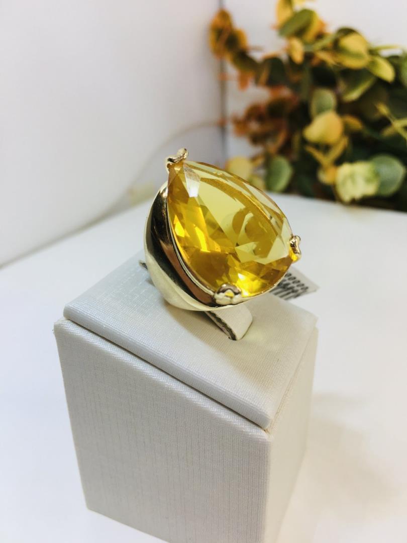 Anel Largo Com Pedra Laranja Formato Gota