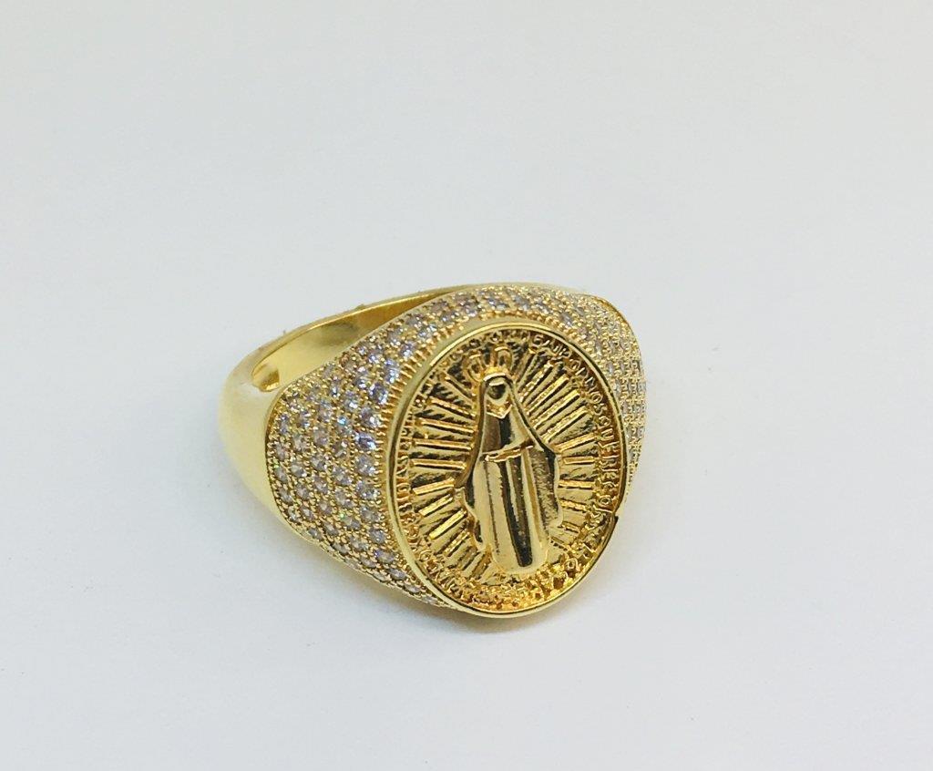 Anel Nossa Senhora das Graças Com Zircônias Cravejadas