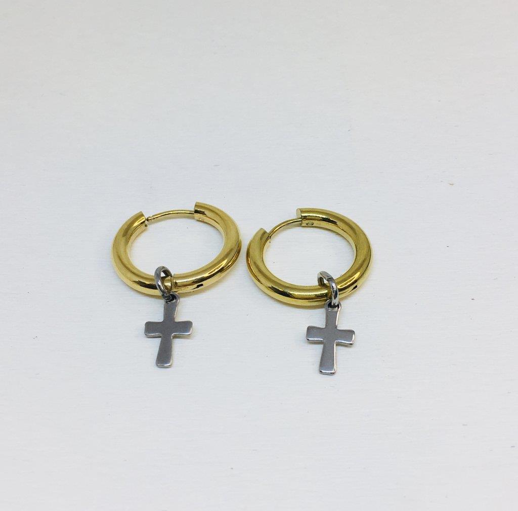 Argola Maculina Com Pingente Cruz