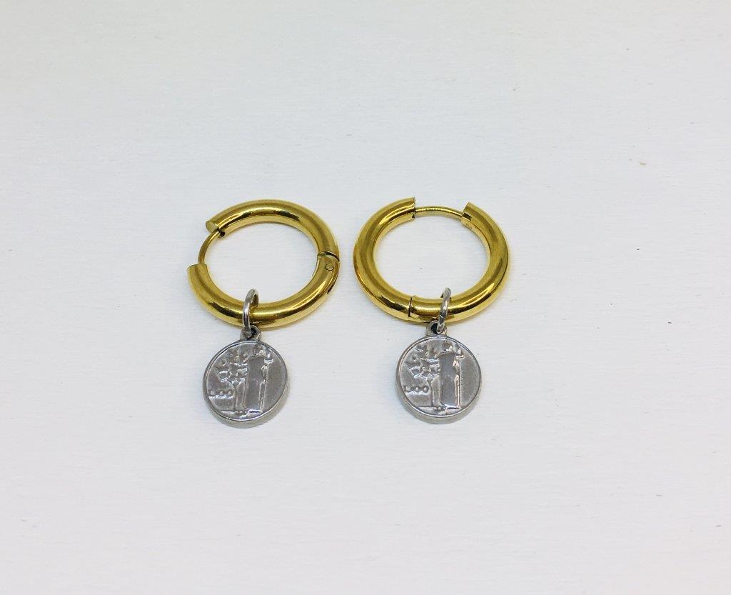 Argola Masculina Com Medalha Folheada A Ouro Branco 246