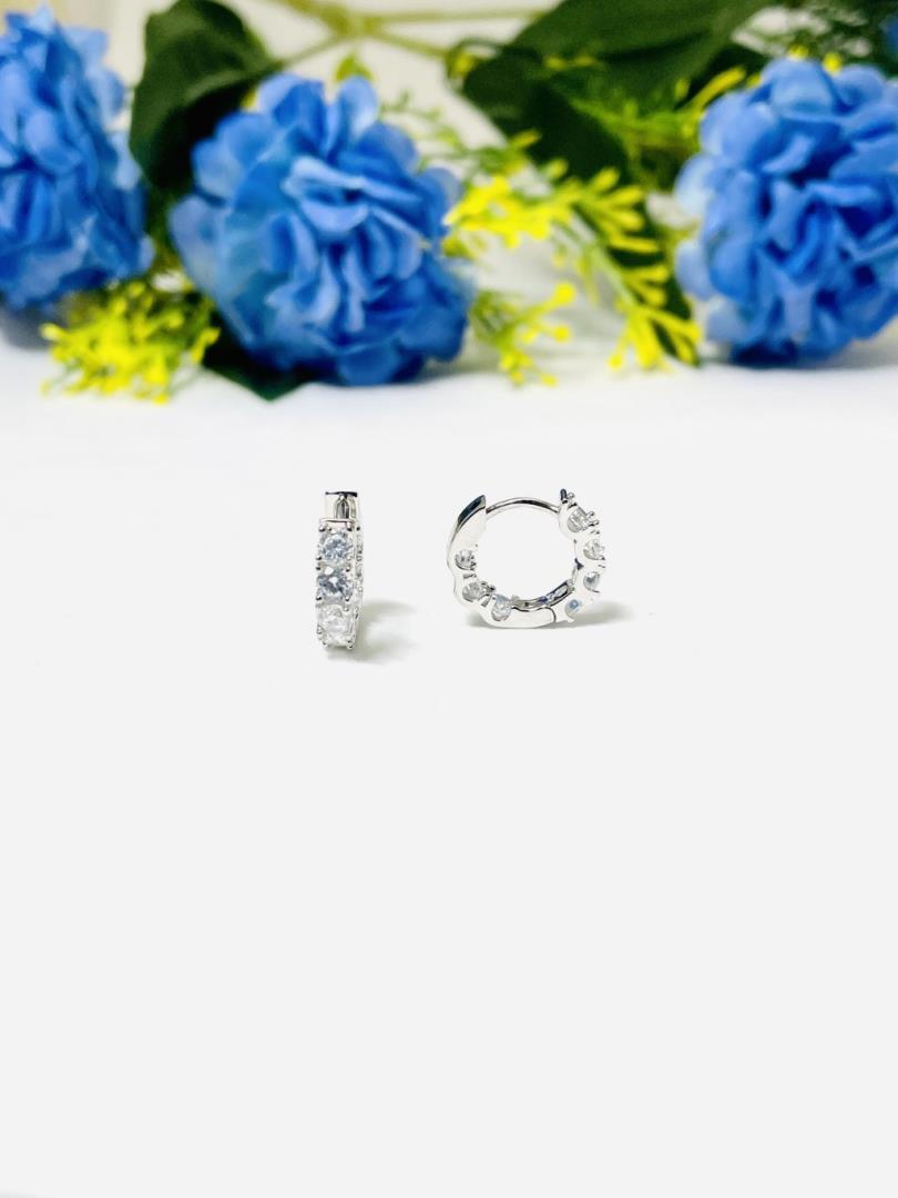 Argola Pequena de Prata com Banho de Ródio e Zircônias Cravejadas - Imagem 2