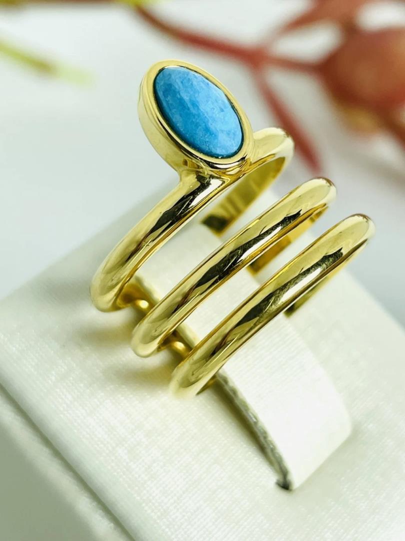 Anel com Pedra Feldespato Turquesa